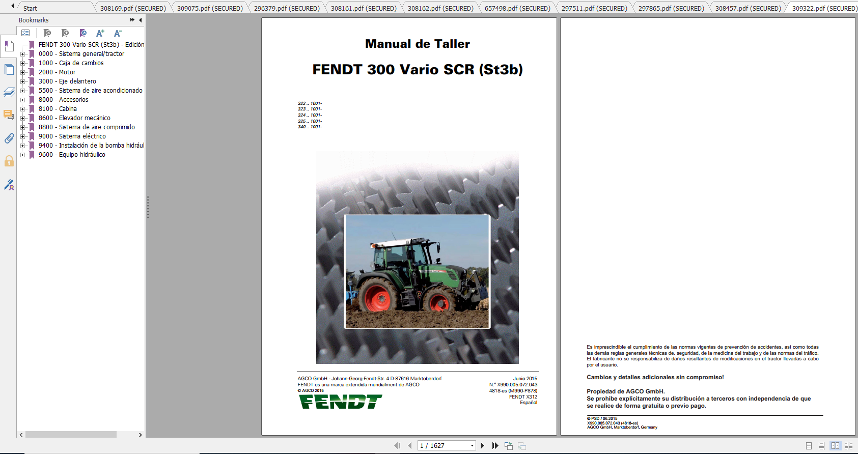 Fendt Tractor 300 Vario Scr 3b VIN 322 340 Diagram Operation Manual Workshop Manual ES 3