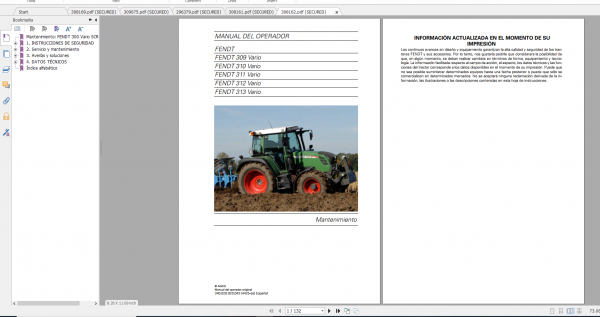 Fendt Tractor 300 Vario Scr 3b VIN 322 340 Diagram Operation Manual Workshop Manual ES 8