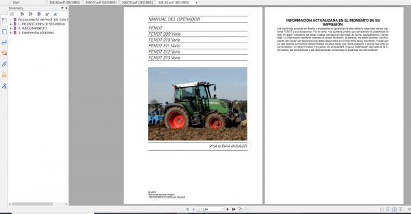 Fendt Tractor 300 Vario Scr 3b VIN 322 340 Diagram Operation Manual Workshop Manual ES 9