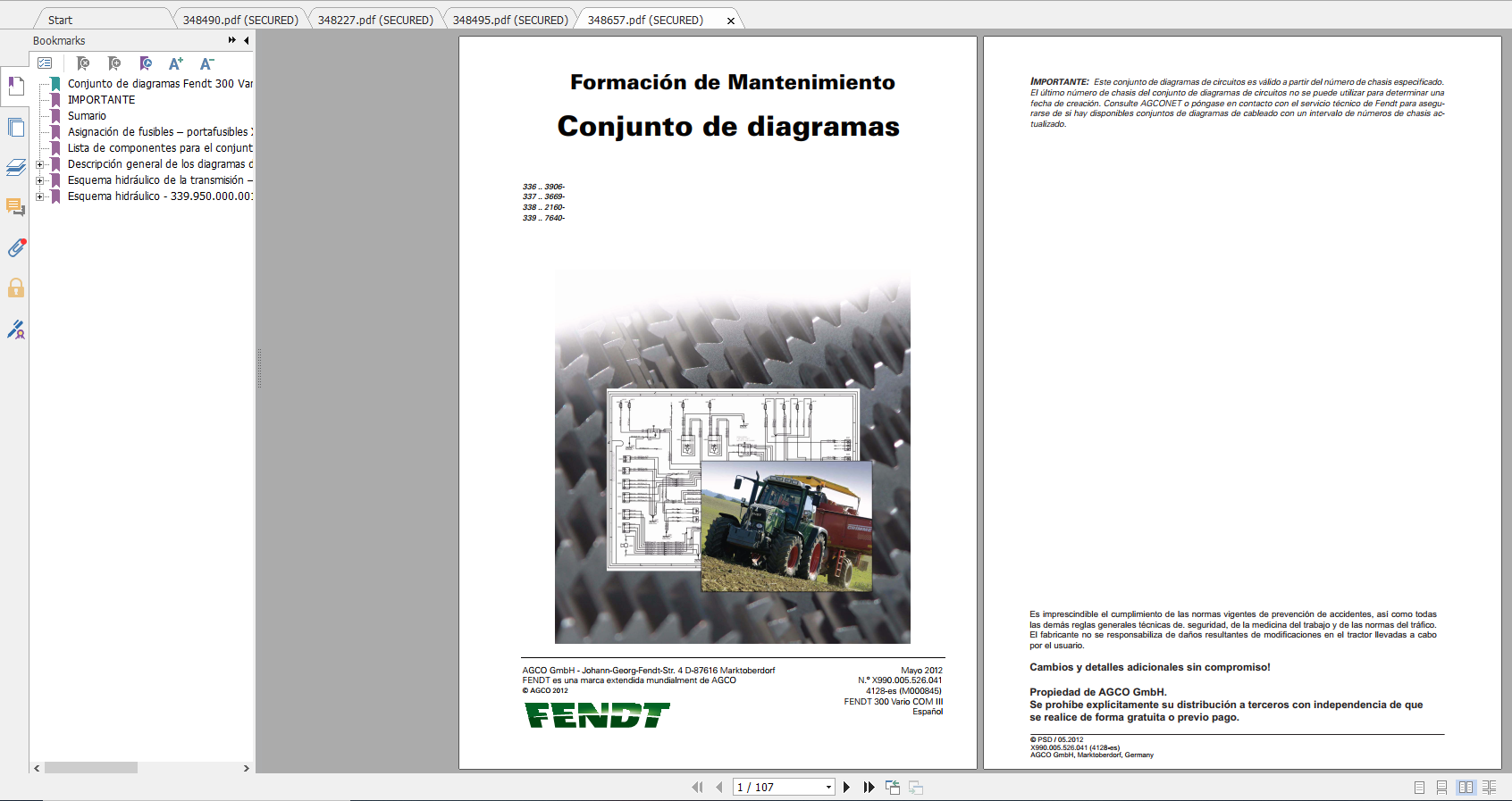 Fendt Tractor 300 Vario VIN 336 339 Diagram Operation Manual Workshop Manual ES 10