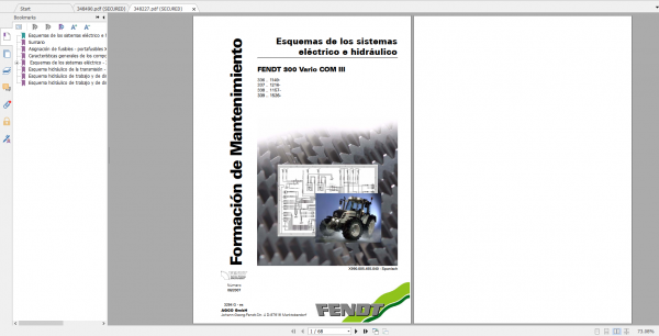 Fendt Tractor 300 Vario VIN 336 339 Diagram Operation Manual Workshop Manual ES 12