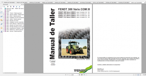 Fendt Tractor 300 Vario VIN 336 339 Diagram Operation Manual Workshop Manual ES 4