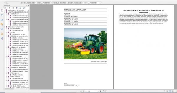 Fendt Tractor 300 Vario VIN 336 339 Diagram Operation Manual Workshop Manual ES 9