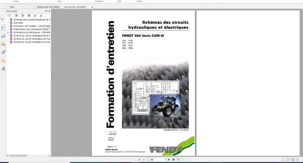 Fendt Tractor 300 Vario VIN 336 339 Diagram Operation Workshop Manual FR 12