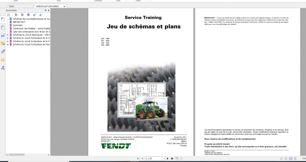 Fendt Tractor 300 Vario VIN 336 339 Diagram Operation Workshop Manual FR 13