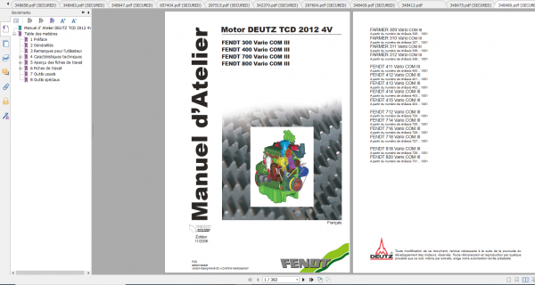 Fendt Tractor 300 Vario VIN 336 339 Diagram Operation Workshop Manual FR 2