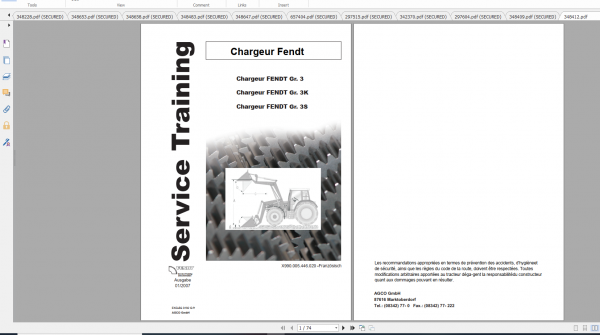 Fendt Tractor 300 Vario VIN 336 339 Diagram Operation Workshop Manual FR 4