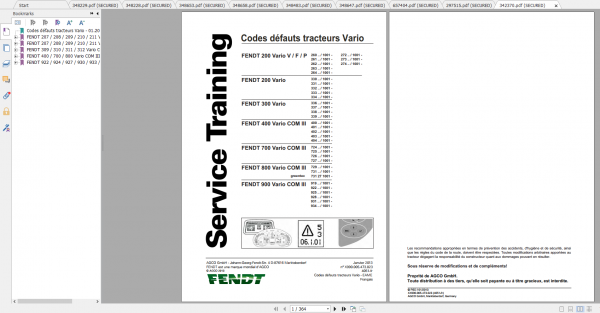 Fendt Tractor 300 Vario VIN 336 339 Diagram Operation Workshop Manual FR 7