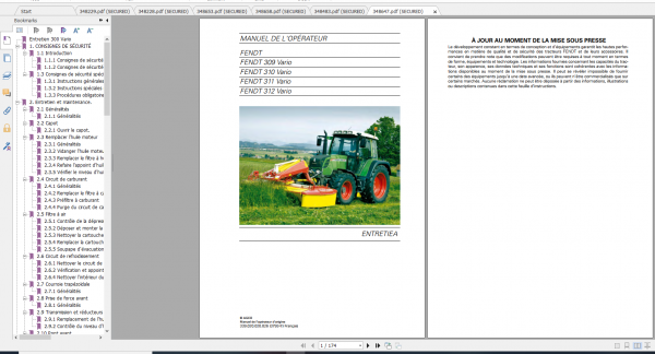 Fendt Tractor 300 Vario VIN 336 339 Diagram Operation Workshop Manual FR 8