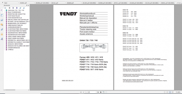Fendt Tractor 400 Vario Com3 VIN 400 404 Diagram Operation Manual Workshop Manual ES 1