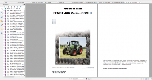Fendt Tractor 400 Vario Com3 VIN 400 404 Diagram Operation Manual Workshop Manual ES 3