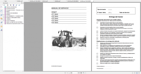 Fendt Tractor 400 Vario Com3 VIN 400 404 Diagram Operation Manual Workshop Manual ES 6