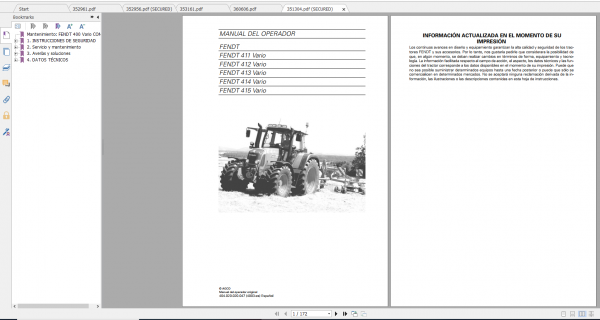 Fendt Tractor 400 Vario Com3 VIN 400 404 Diagram Operation Manual Workshop Manual ES 7