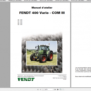 Fendt Tractor 400 Vario Com3 VIN 400 404 Diagram Operation Workshop Manual FR 1