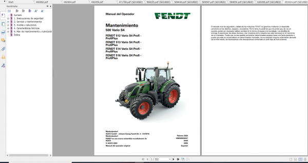 Fendt Tractor 500 Vario S4 VIN 435 438 Diagram Operation Manual Workshop Manual ES 12