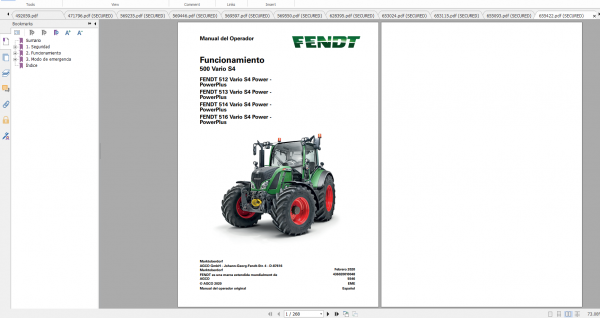 Fendt Tractor 500 Vario S4 VIN 435 438 Diagram Operation Manual Workshop Manual ES 14