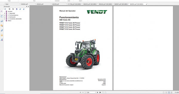 Fendt Tractor 500 Vario S4 VIN 435 438 Diagram Operation Manual Workshop Manual ES 15