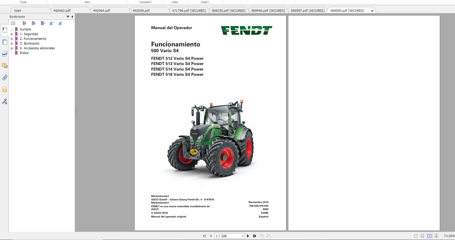 Fendt Tractor 500 Vario S4 VIN 435 438 Diagram Operation Manual Workshop Manual ES 15