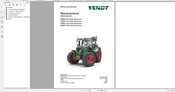 Fendt Tractor 500 Vario S4 VIN 435 438 Diagram Operation Manual Workshop Manual ES 18