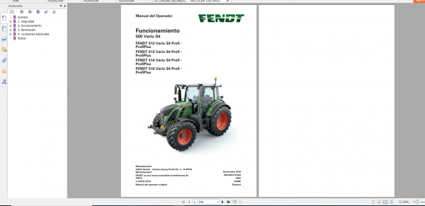 Fendt Tractor 500 Vario S4 VIN 435 438 Diagram Operation Manual Workshop Manual ES 5