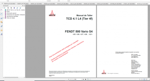 Fendt Tractor 500 Vario S4 VIN 435 438 Diagram Operation Manual Workshop Manual ES 9