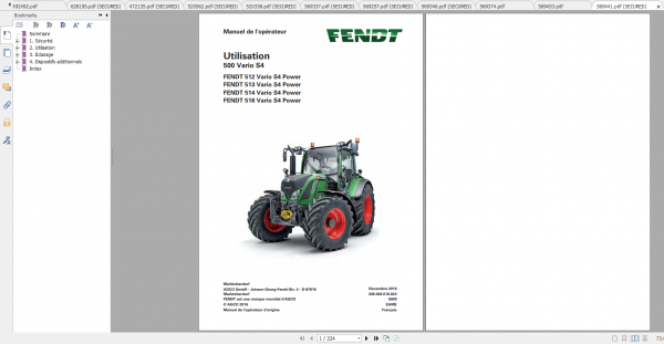 Fendt Tractor 500 Vario S4 VIN 435 438 Diagram Operation Workshop Manual FR 1