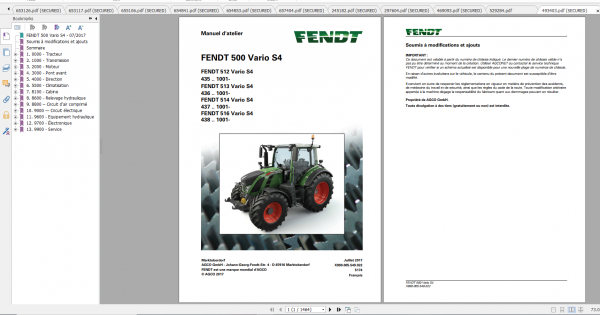 Fendt Tractor 500 Vario S4 VIN 435 438 Diagram Operation Workshop Manual FR 16