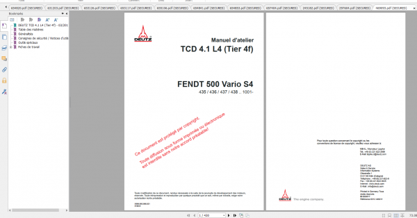 Fendt Tractor 500 Vario S4 VIN 435 438 Diagram Operation Workshop Manual FR 18