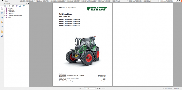 Fendt Tractor 500 Vario S4 VIN 435 438 Diagram Operation Workshop Manual FR 7