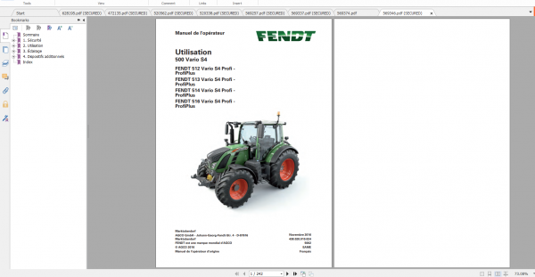 Fendt Tractor 500 Vario S4 VIN 435 438 Diagram Operation Workshop Manual FR 9