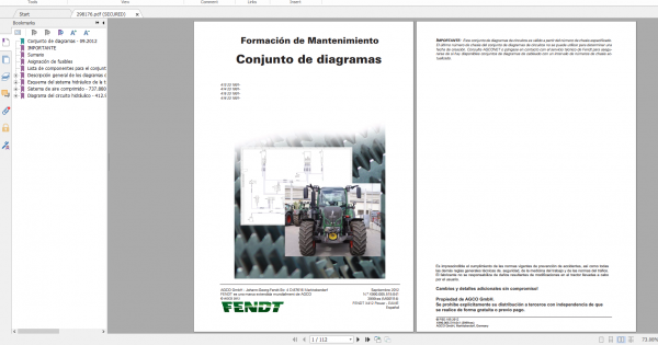 Fendt Tractor 500 Vario Scr 3b VIN 413 416 Diagram Operator Workshop Manual ES 20