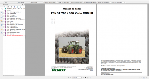 Fendt Tractor 700 Vario Com3 VIN 724 727 Diagram Operation Manual Workshop Manual ES 3