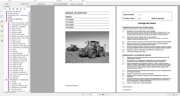 Fendt Tractor 700 Vario Com3 VIN 724 727 Diagram Operation Manual Workshop Manual ES 7