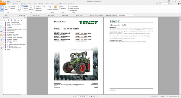Fendt Tractor 700 Vario Gen6 VIN 760 765 Diagram Operation Manual Workshop Manual ES 1