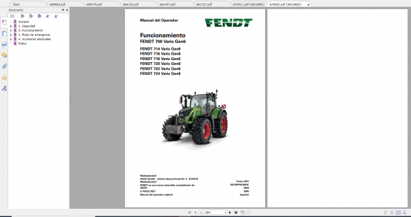 Fendt Tractor 700 Vario Gen6 VIN 760 765 Diagram Operation Manual Workshop Manual ES 2