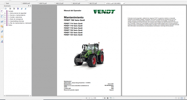 Fendt Tractor 700 Vario Gen6 VIN 760 765 Diagram Operation Manual Workshop Manual ES 3