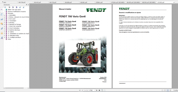 Fendt Tractor 700 Vario Gen6 VIN 760 765 Diagram Operation Workshop Manual FR 1