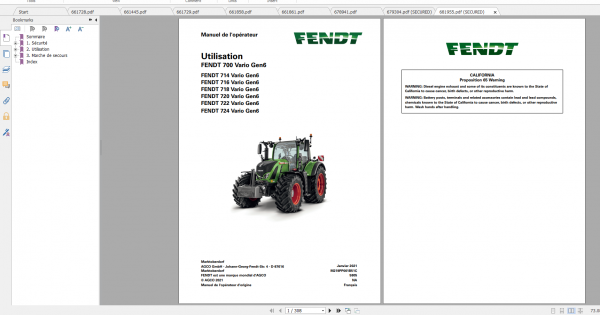 Fendt Tractor 700 Vario Gen6 VIN 760 765 Diagram Operation Workshop Manual FR 3