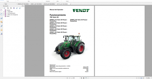 Fendt Tractor 700 Vario S4 VIN 738 743 Diagram Operation Manual ES 1