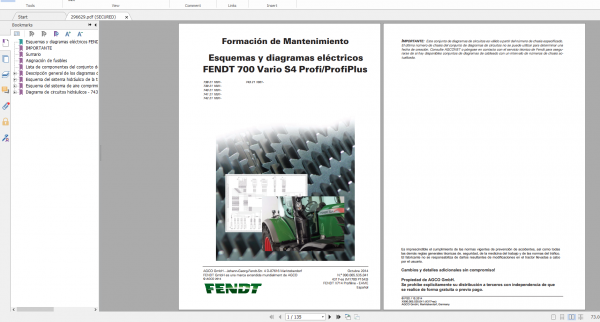 Fendt Tractor 700 Vario S4 VIN 738 743 Diagram Operation Manual ES 4