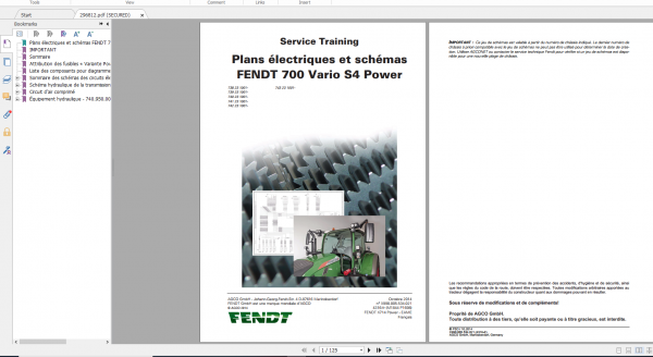 Fendt Tractor 700 Vario S4 VIN 738 743 Diagram Operation Workshop Manual FR 10