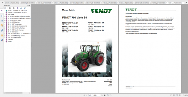 Fendt Tractor 700 Vario S4 VIN 738 743 Diagram Operation Workshop Manual FR 2