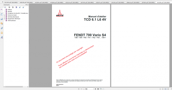 Fendt Tractor 700 Vario S4 VIN 738 743 Diagram Operation Workshop Manual FR 3