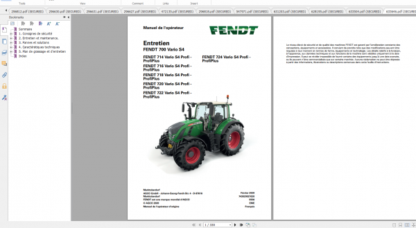 Fendt Tractor 700 Vario S4 VIN 738 743 Diagram Operation Workshop Manual FR 6