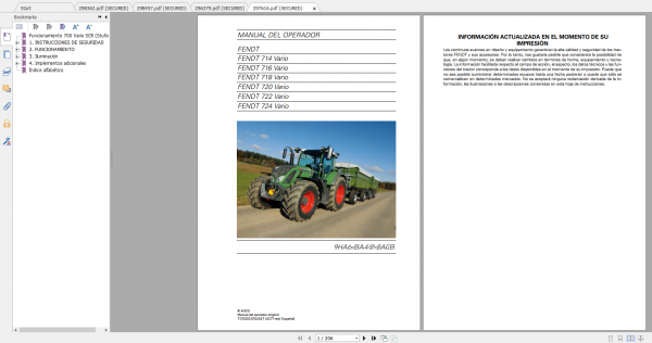 Fendt Tractor 700 Vario Scr 3b VIN 732 737 Diagram Operation Manual Workshop Manual ES 15