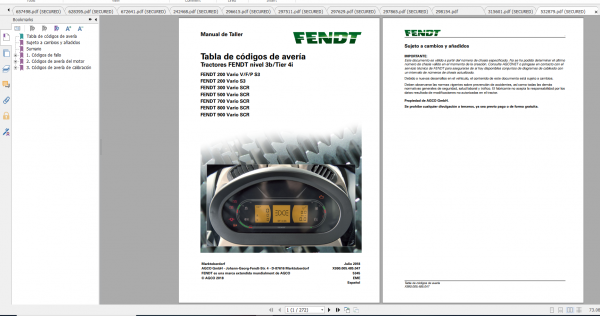 Fendt Tractor 700 Vario Scr 3b VIN 732 737 Diagram Operation Manual Workshop Manual ES 2