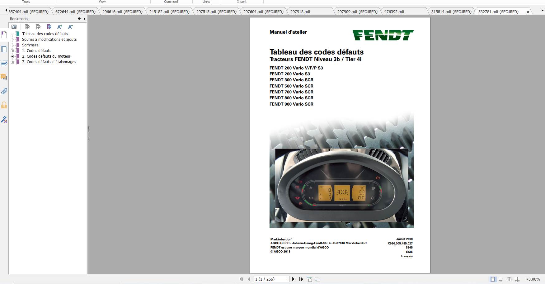 Fendt Tractor 700 Vario Scr 3b VIN 732 737 Diagram Operation Workshop Manual FR 1
