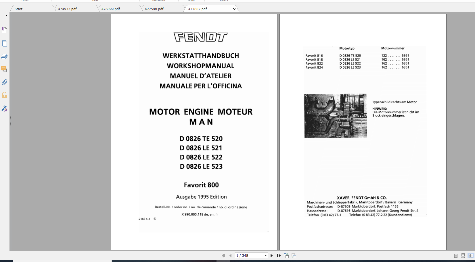 Fendt Tractor 800 Vario Com1 Workshop Manual FR 1