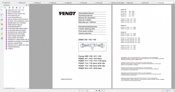 Fendt Tractor 800 Vario Com2 VIN 715 718 Diagram Operation Manual Workshop Manual ES 1