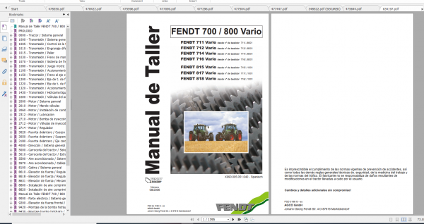 Fendt Tractor 800 Vario Com2 VIN 715 718 Diagram Operation Manual Workshop Manual ES 2